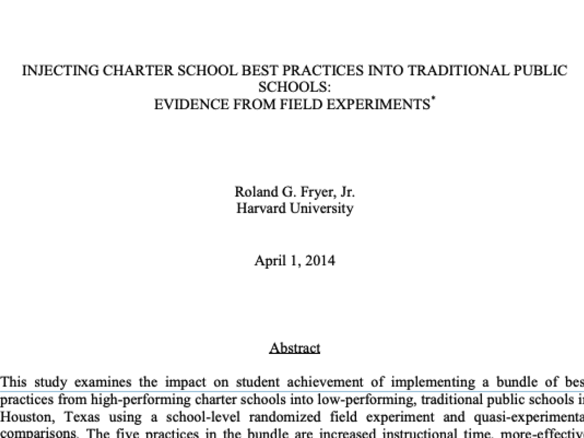 Injecting Charter School Best Practices into Traditional PublicSchools:Evidence From Field Experiments