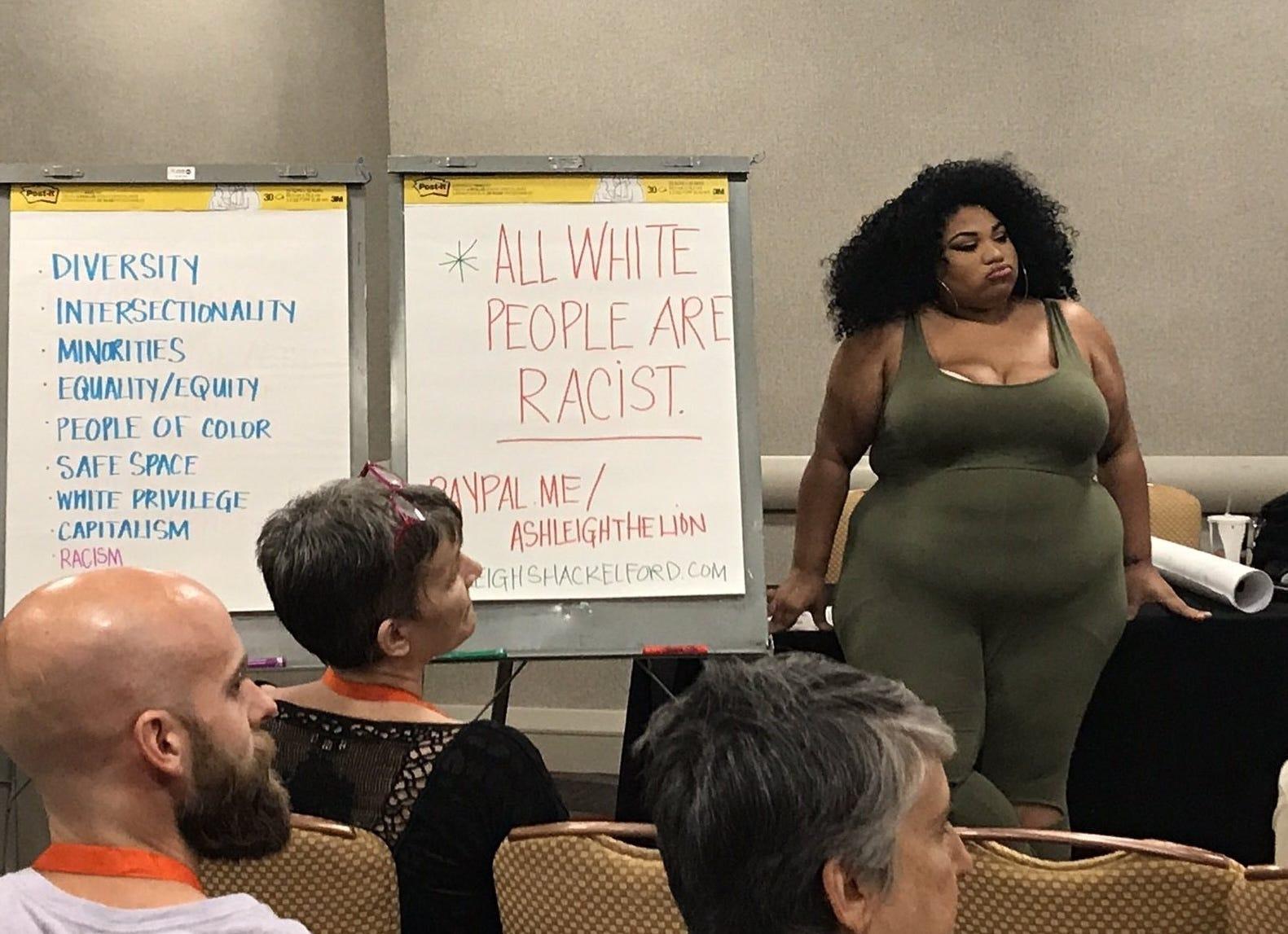 all white people are racist on a presentation board